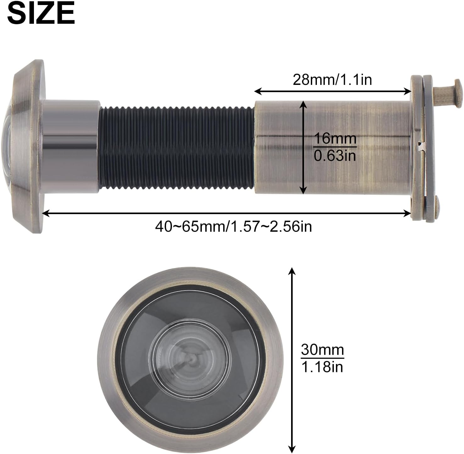 Mirilla de visualización de puerta, aleación de zinc de 200 grados con broca de 0.63 pulgadas para puertas de 1-12 a 2-38 pulgadas (bronce antiguo)