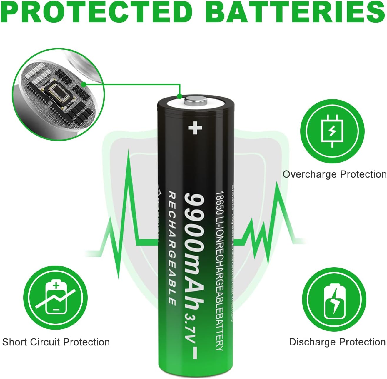 Batería recargable 18650 de 3,7 voltios 9900mAh 18650 batería con botón superior de iones de litio para linterna, faro, paquete de 2