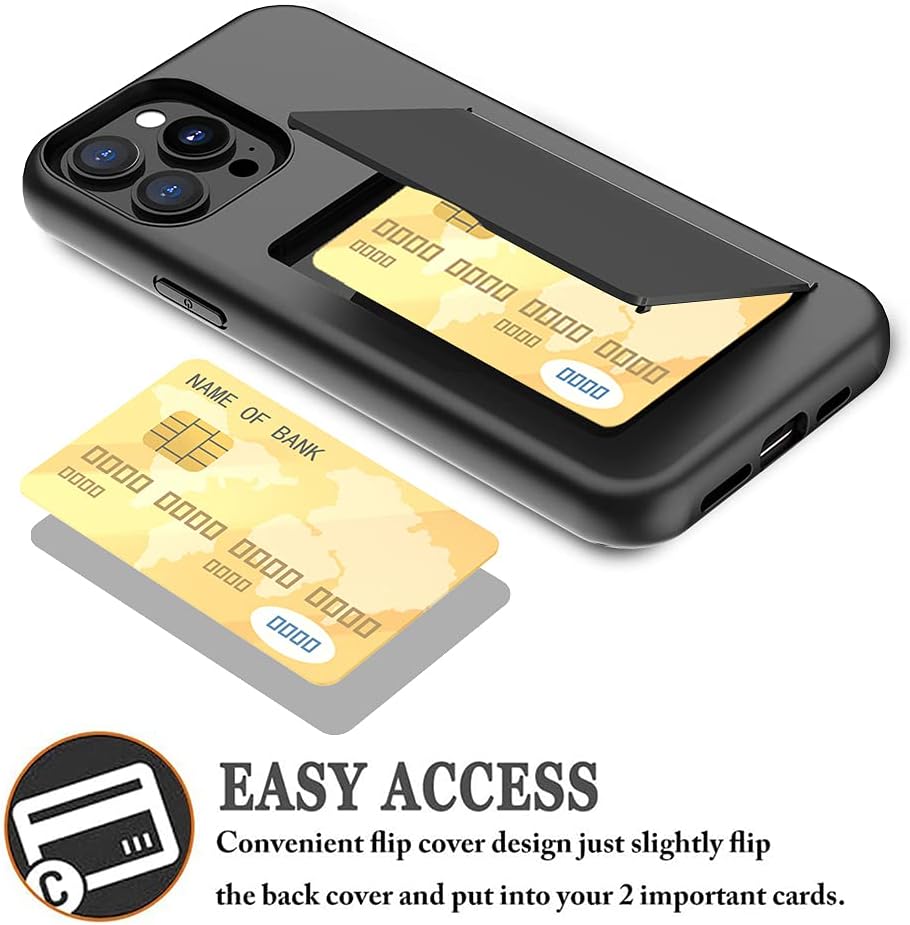 FDTCYDS Funda para iPhone 13 Pro con tarjetero, protección resistente de silicona híbrida de protección para tarjetas de crédito, funda tipo cartera