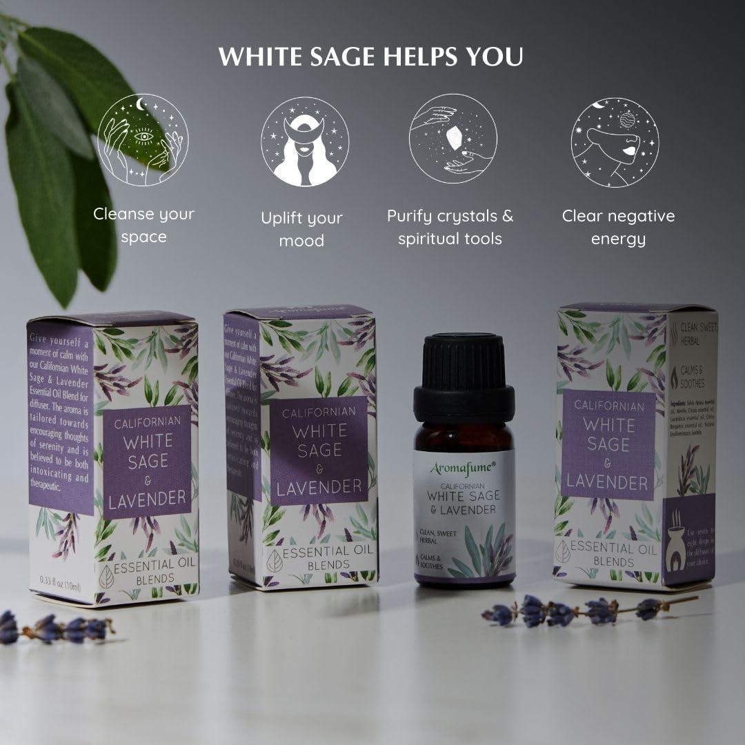 Aromafume – Difusor de aceites esenciales de salvia blanca y lavanda  1.0 fl oz  Extractos de Salvia Apiana y lavanda  Profundiza la relajación, la