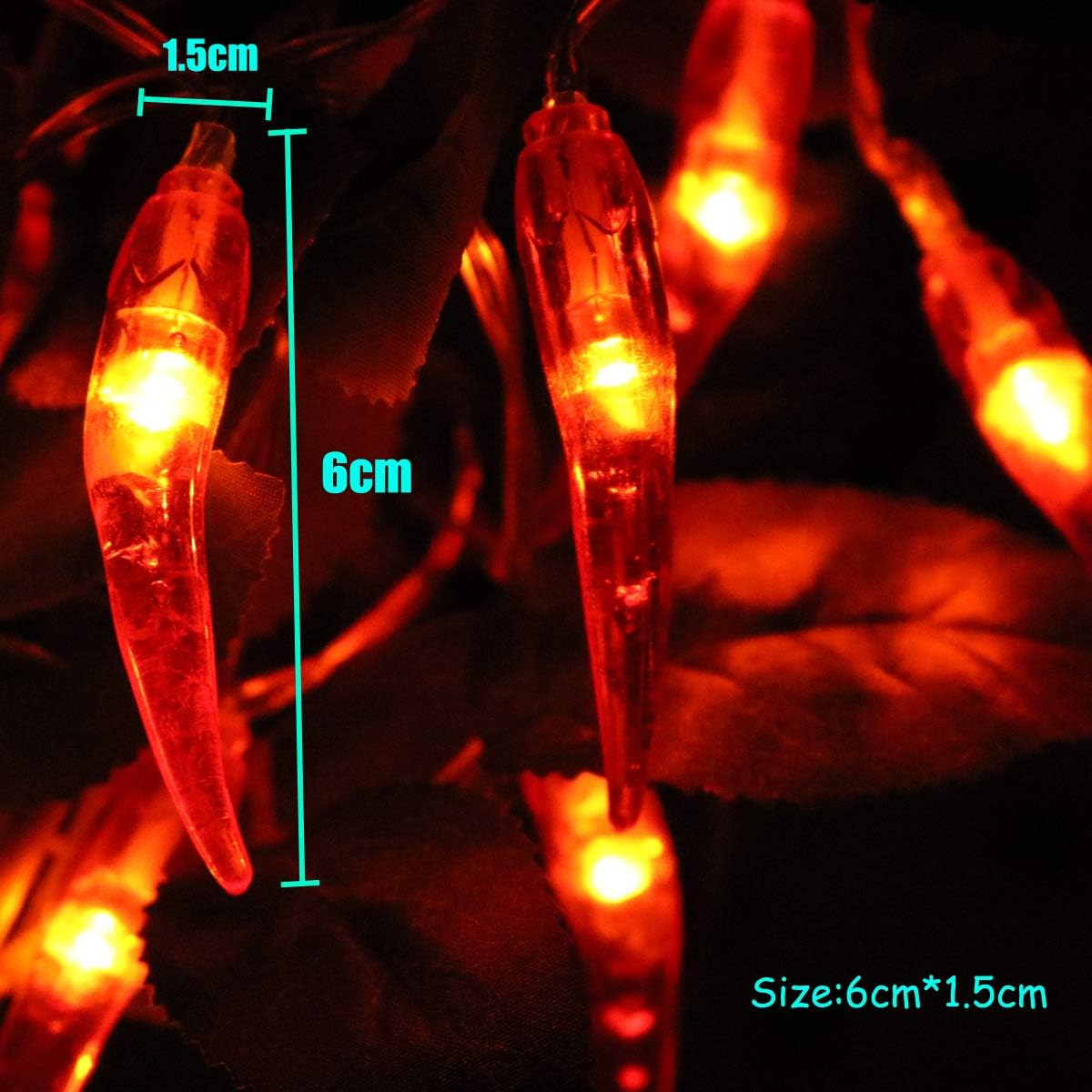 Dreamworth Guirnalda de luces de chile rojo, 10 pies, 20 luces LED de chile, funciona con pilas, luces de hadas Contol para bodas, Año Nuevo chino,