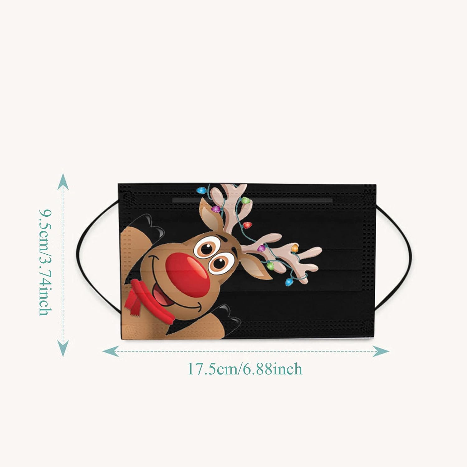 50 cubrebocas desechables de Navidad para adultos, 3 capas de protección, transpirables, desechables, con diseños de venados y Papá Noel.