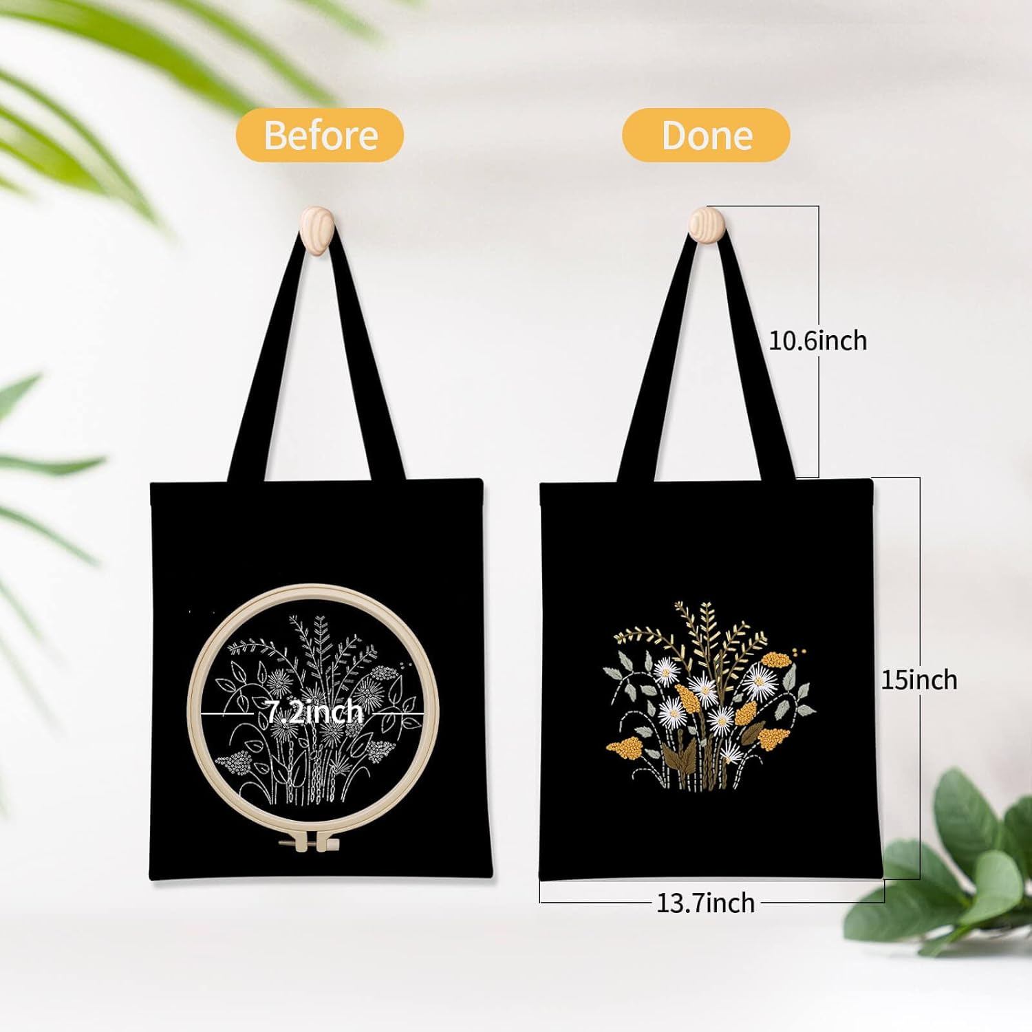 Kit de bordado para principiantes con bolsa de lona con patrón, suministros de arte y manualidades, kit de iniciación de bordado para adultos, kits