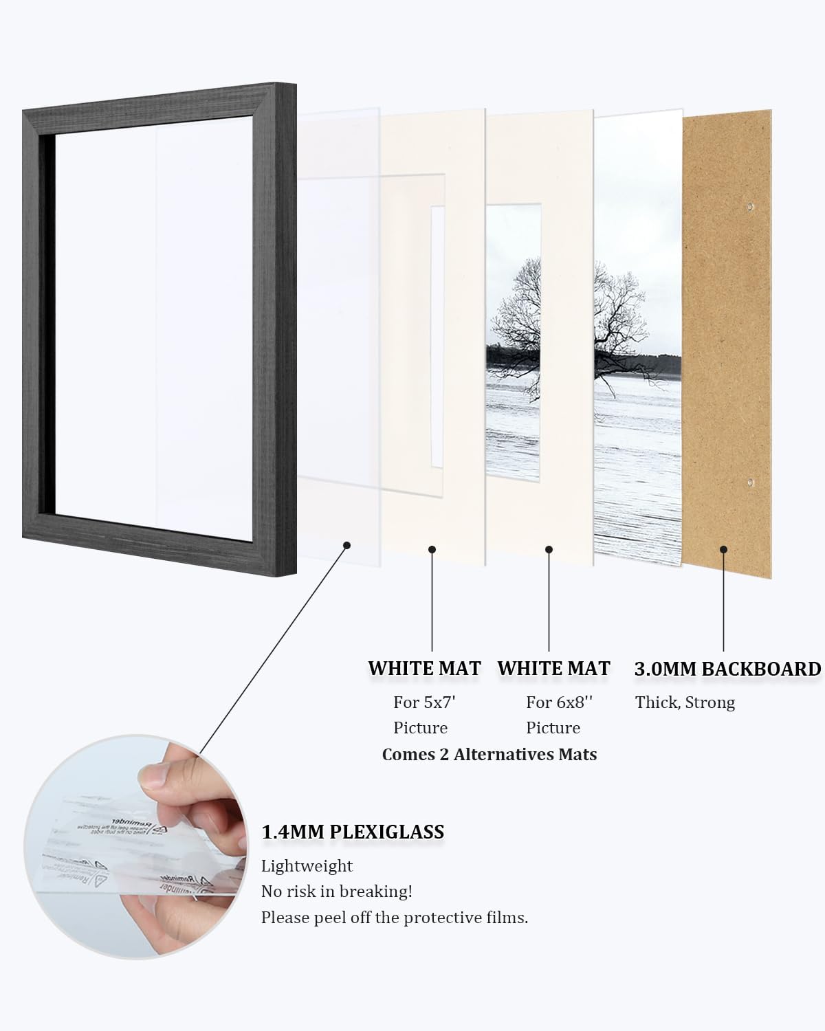 Egofine Portarretratos de 9 x 12 pulgadas, hechos de madera maciza con plexiglás, para exhibir imágenes de 5 x 76 x 8 con paspartú o de 9 x 12