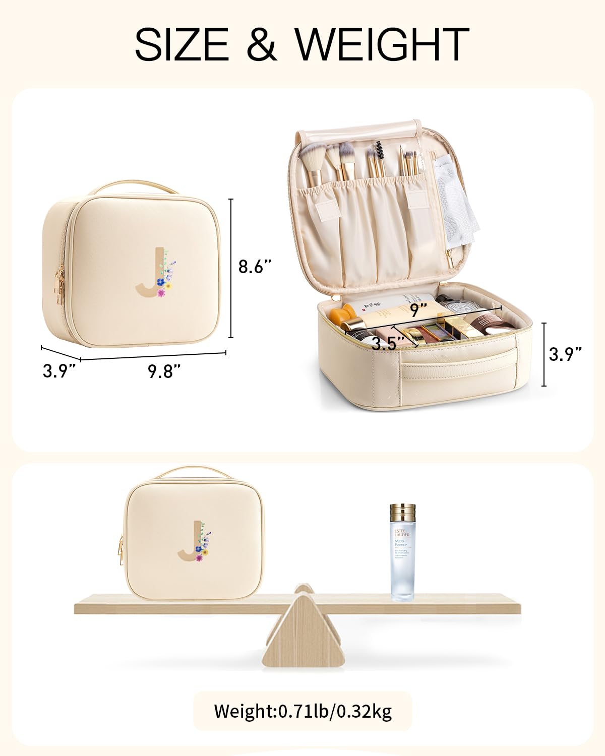 Vlando Regalos de boda para novia, bolsa de almacenamiento de maquillaje inicial, bolsa de cosméticos de viaje para mujeres, regalos de cumpleaños