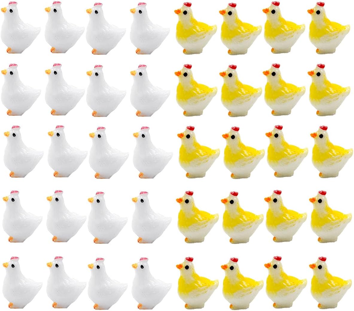 Mini figuras de pollo, 40 piezas de resina en miniatura de pollo, adornos de pollos pequeños, animales, modelo de hadas, jardín en miniatura, musgo,