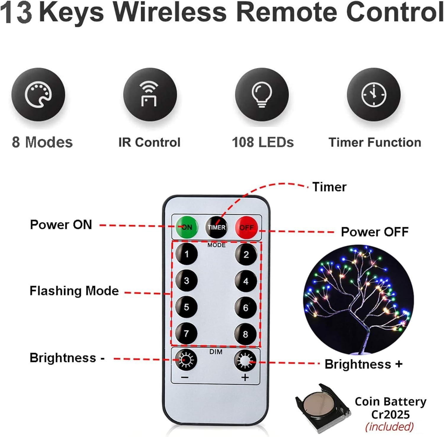 Lámpara de árbol de espíritu de hadas brillante de 20 pulgadas con control remoto, luces de árbol bonsái, lámpara de árbol artificial para iluminar