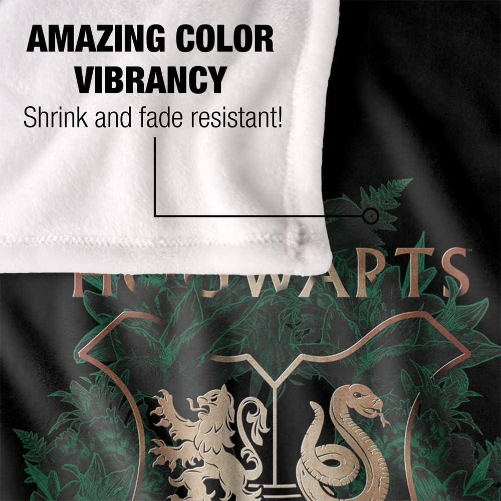 Harry Potter Hogwarts – Manta con diseño floral verde y dorado con licencia oficial, tacto sedoso, súper suave, 50 x 60 pulgadas