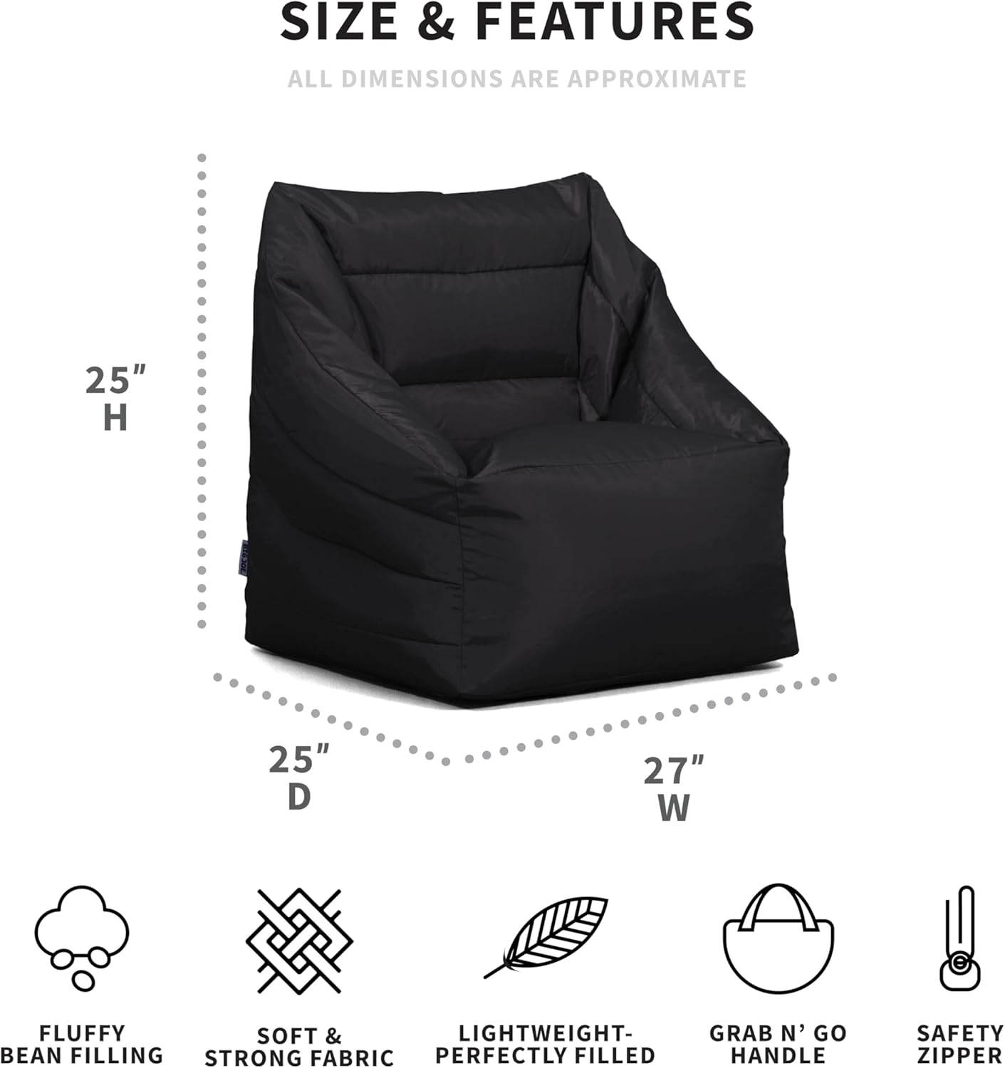 Big Joe Aurora – Puf, Smartmax negro, mezcla de nailon de poliéster duradera, 2.5 pies