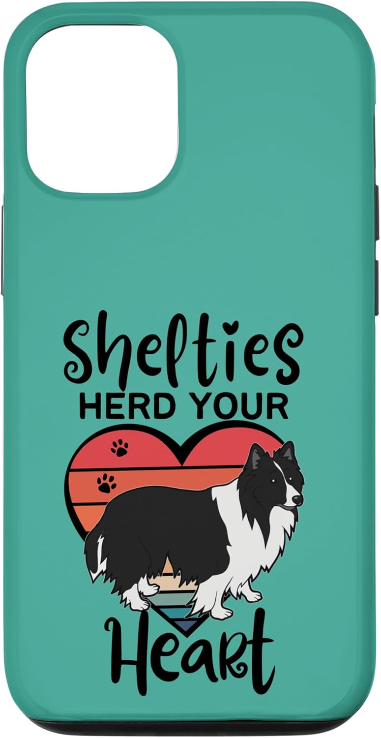 Funda para iPhone 13 Pro Shelties Herd Your Heart Black White Bi Black Sheltie Mom