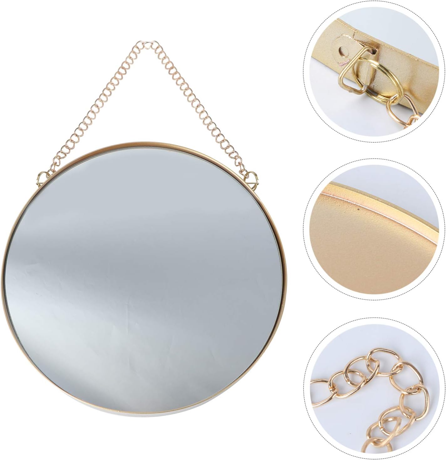 DECHOUS Espejo para tocador de tocador, espejos circulares con adornos dorados, espejo de decoración retro con cadena para montar en la pared,