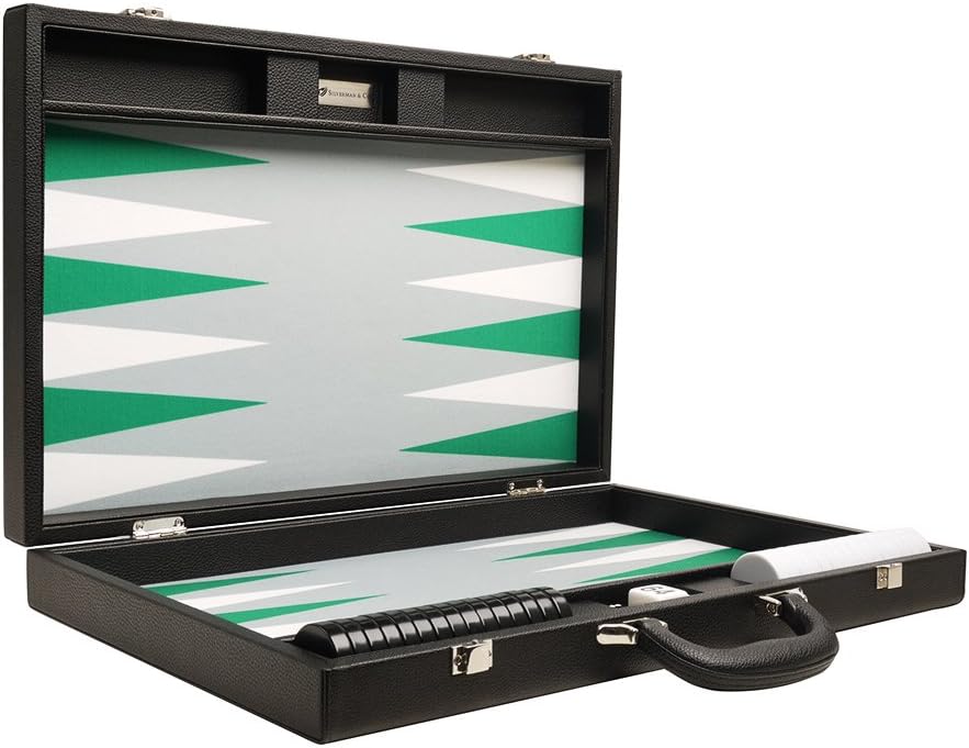 Juego de Backgammon Premium de 19 pulgadas, tamaño grande, tablero negro, puntos blancos y verdes