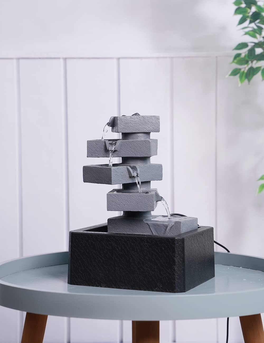 SEINHIJO Fuente de agua de mesa para interiores, Fengshui, cascada, centro de mesa, decoración moderna, escultura, regalos, luces LED de 11 pulgadas