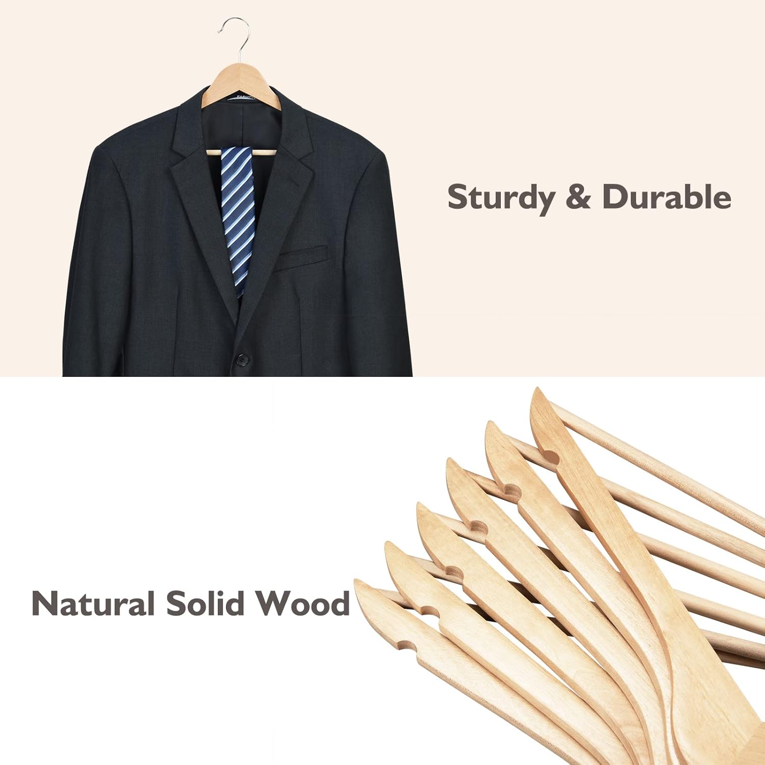 Edergoo Perchas de madera, paquete de 30 perchas de madera con gancho giratorio de 360 grados y barra antideslizante para pantalones, acabado liso