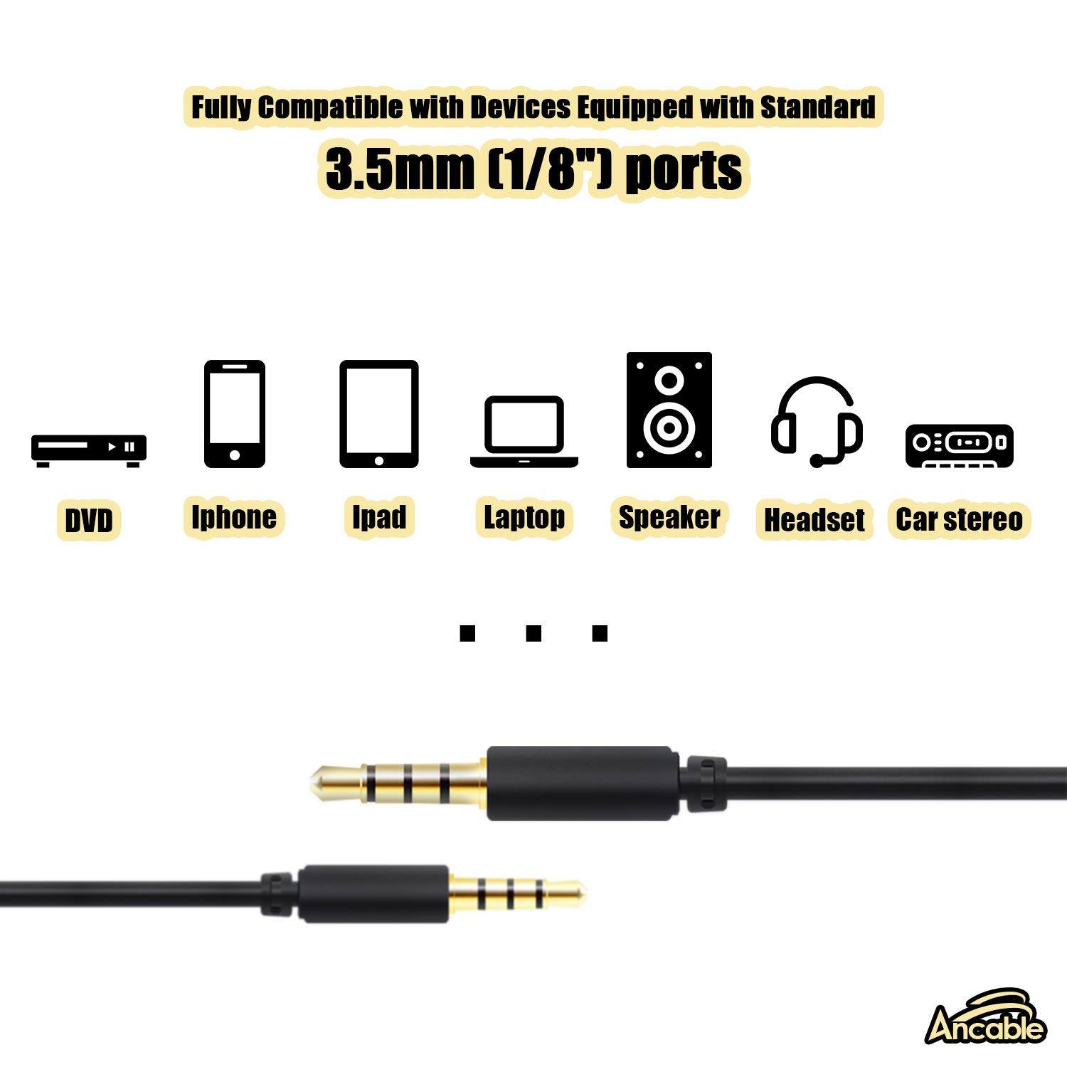 Cable auxiliar TRRS de 0.138 in, cable Ancable de 3 pies, cable de audio a pantalla de 0.138 in de audio y video AV AUX para reproductor de DVD
