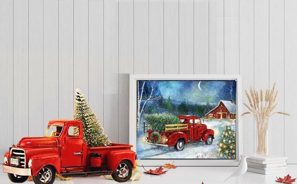 Apomelo Kit de pintura artística de diamantes para árbol de Navidad, camión vintage, arte con diamantes, kit de imagen de diamante para adultos,