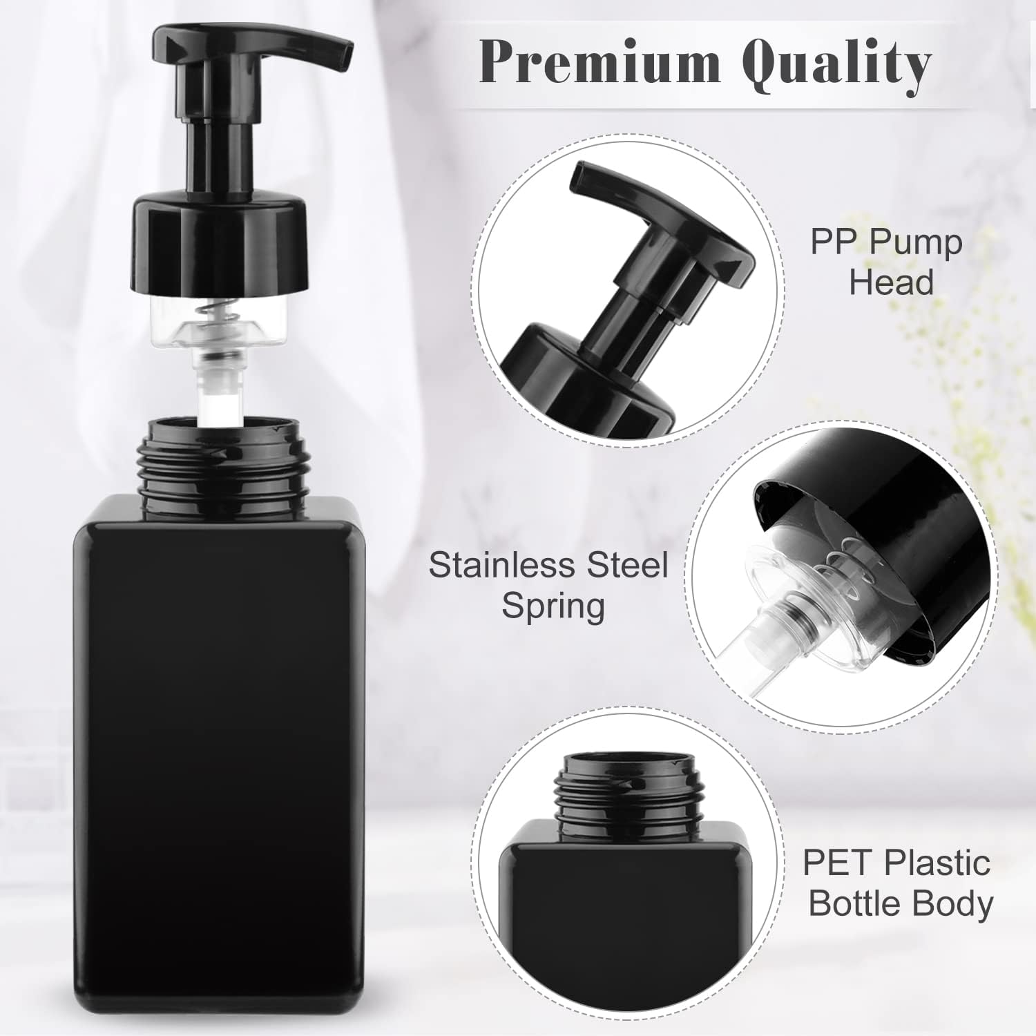 Paquete de 3 dispensadores de jabón espumoso de 15 onzas  15.2fl oz, botella de bomba de espuma de plástico, contenedor de jabón líquido recargable
