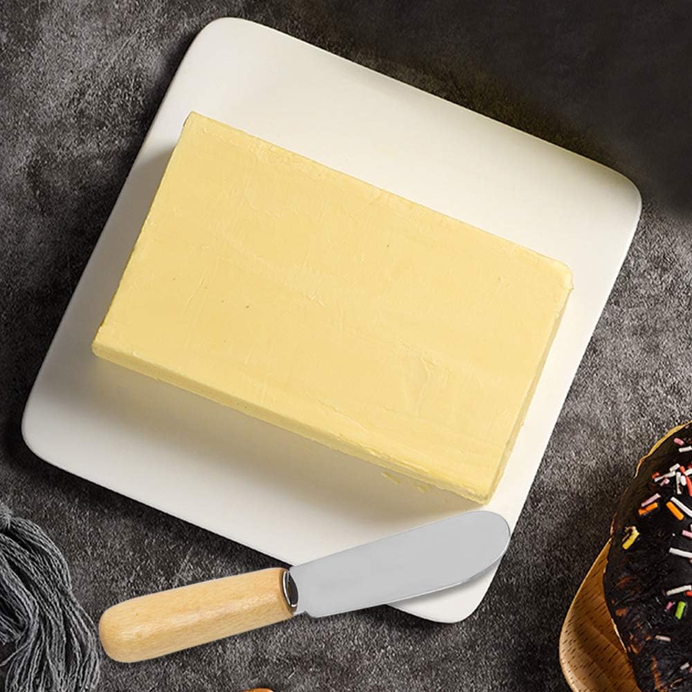 DaKuan Esparcidor de mantequilla con mango de madera, 4 pulgadas, cuchillos para condimentos de queso crema, juego de 6