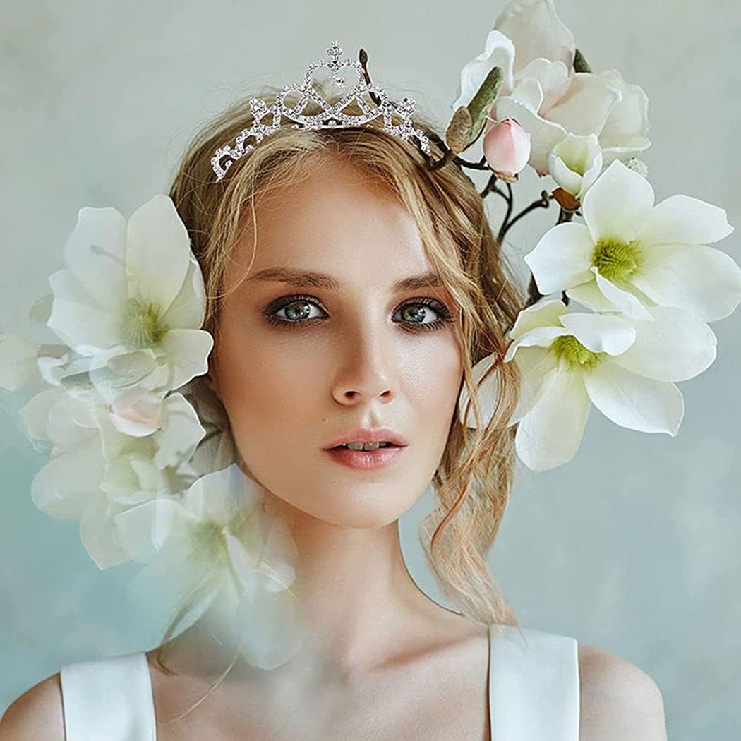 Gortin Corona de tiara de cristal para niñas, corona de princesa plateada para fiesta de cumpleaños, diadema de diamantes de imitación, tocados de