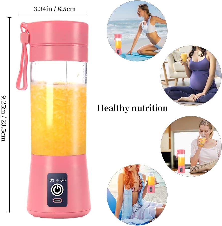 Licuadora portátil, licuadora eléctrica USB, mini licuadora portátil para batidos y batidos, jugo, 12.8 fl oz, seis cuchillas ideales para mezclar,