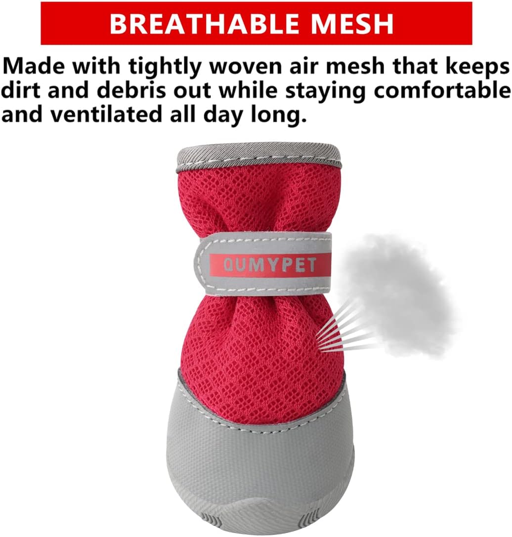 QUMY 2 botas para perros pequeños para pavimento caliente, zapatos de verano para cachorros con tira reflectante, suaves y cómodas, suela de goma
