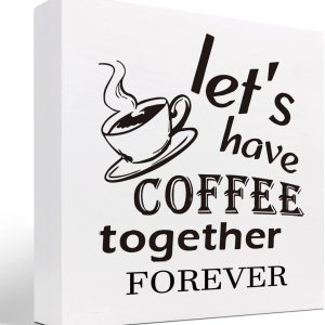 z-crange Letrero de madera con texto en inglés “Let’s Have Coffee Together Forever” para decoración de escritorio, divertida caja de placa de madera z-crange Letrero de madera con texto en inglés “Let’s Have Coffee Together Forever” para decoración de escritorio, divertida caja de placa de madera