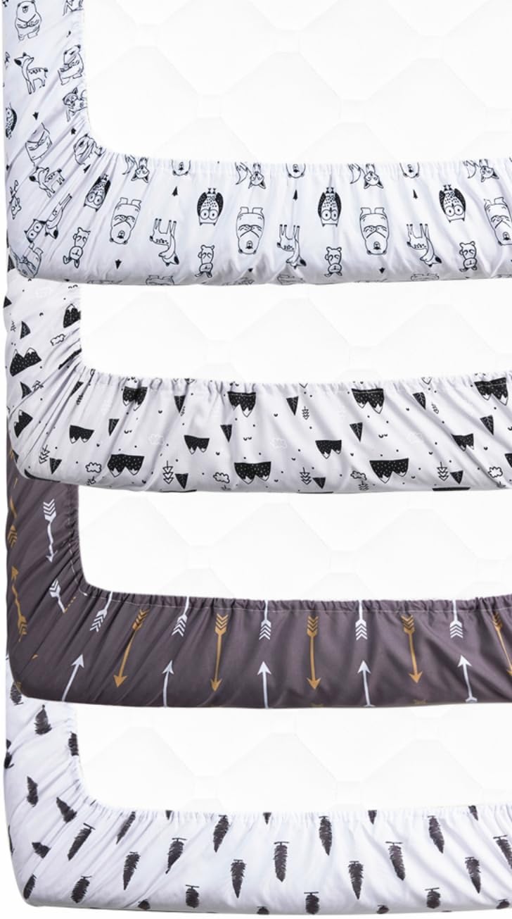 Juego de 4 sábanas ajustables unisex para cuna de bebé, diseño de animales del bosque del bosque, de madera, neutro, para bebés, niños o niñas,