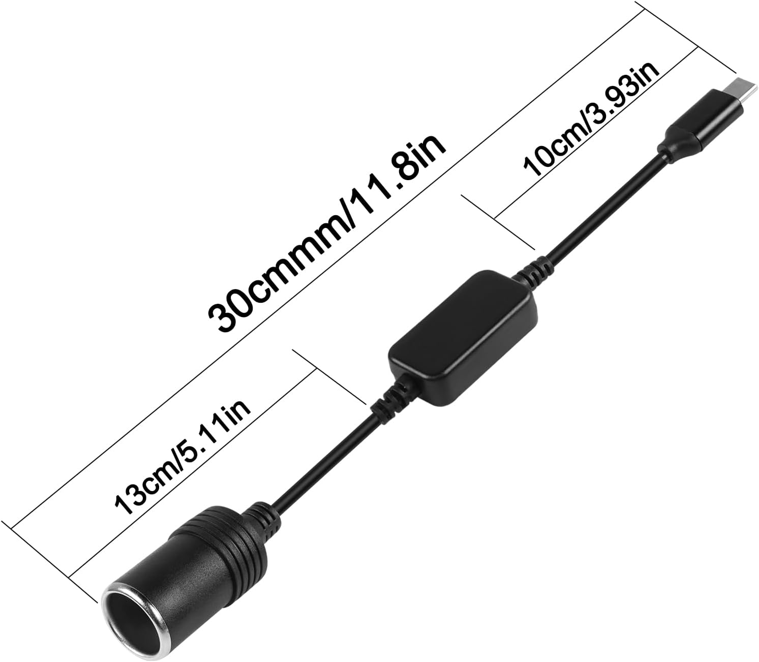 Cable de alimentación USB C a encendedor de cigarrillos, cable de alimentación USB C macho a 12 V, cable convertidor hembra para grabadora de