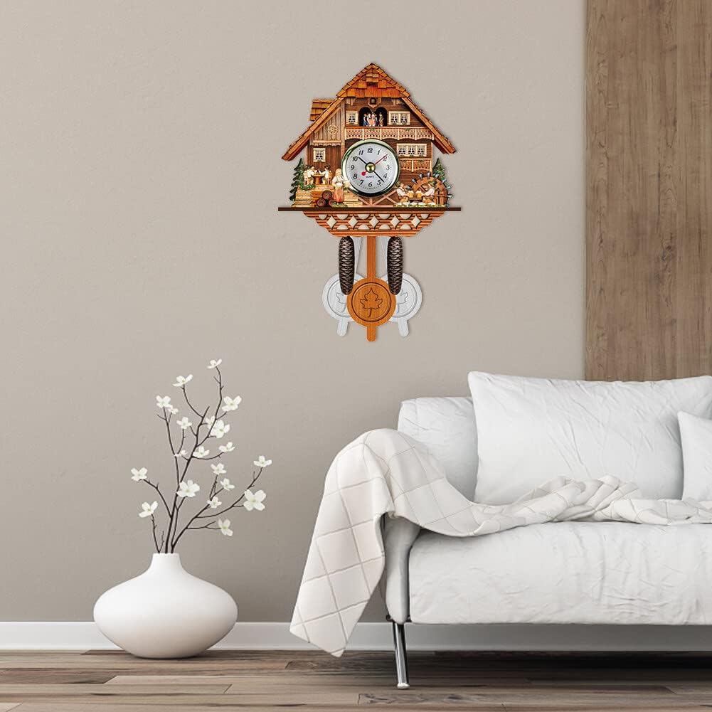 ikasus Reloj de cuco de cuarzo, reloj de cuco de pared, reloj de chalet tradicional, reloj de péndulo de madera antigua, pantalla de hora, reloj