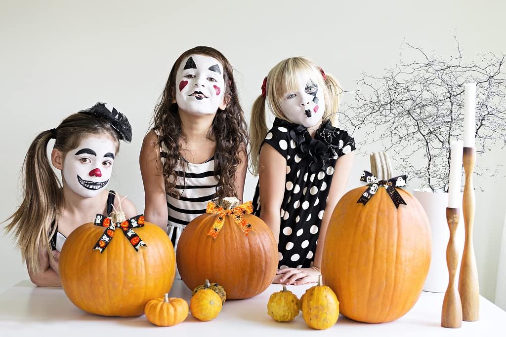 4 cintas de Halloween para manualidades, cintas impresas de araña de calabaza de Halloween, cinta de satén negro y naranja de 45 pulgadas de ancho