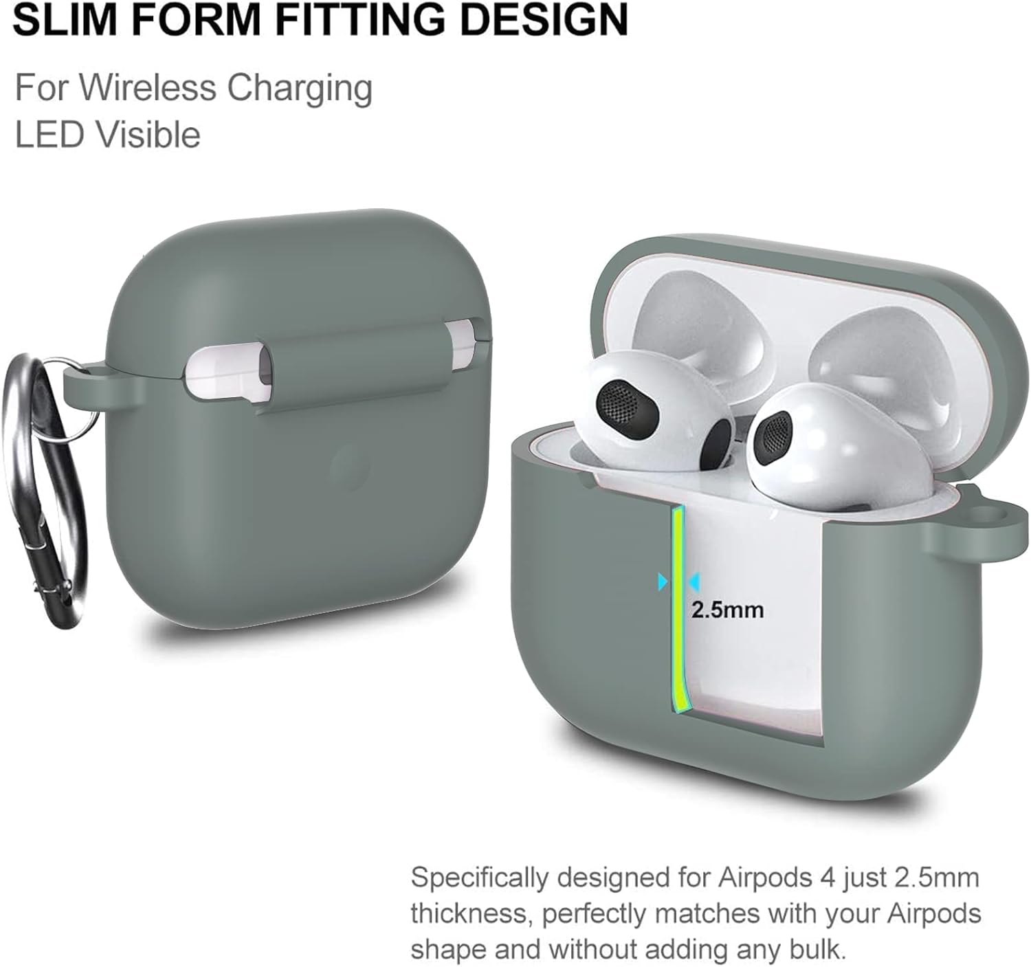Funda protectora de silicona compatible con AirPods 3 para Airpods de tercera generación 2021 (LED frontal visible), color gris espacial