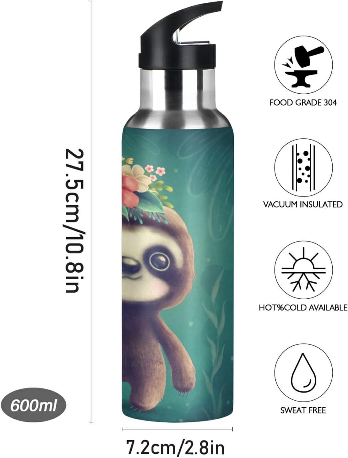 senya Botella de agua de acero inoxidable con tapa con pajilla, para niños, termo para deportes, oficina, gimnasio, aire libre y escuela, 20 onzas