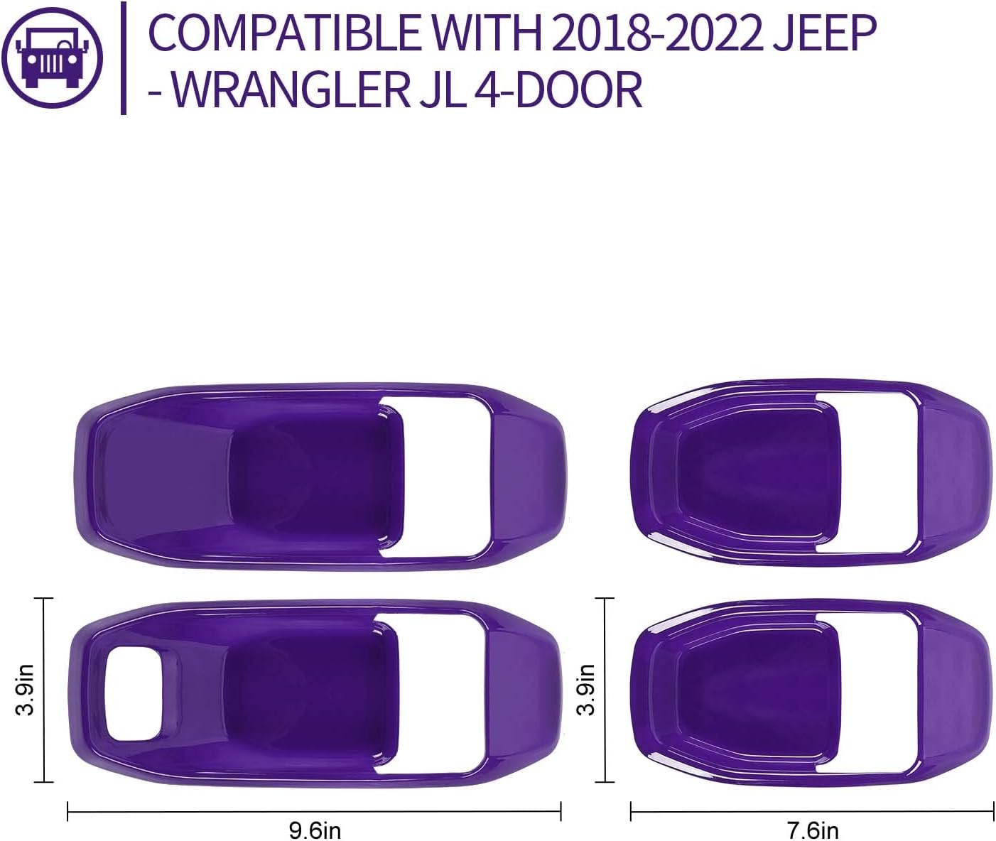 Cubierta interior para manija de puerta compatible con Jeep Wrangler JL 2018-2022 de 4 puertas (morado)