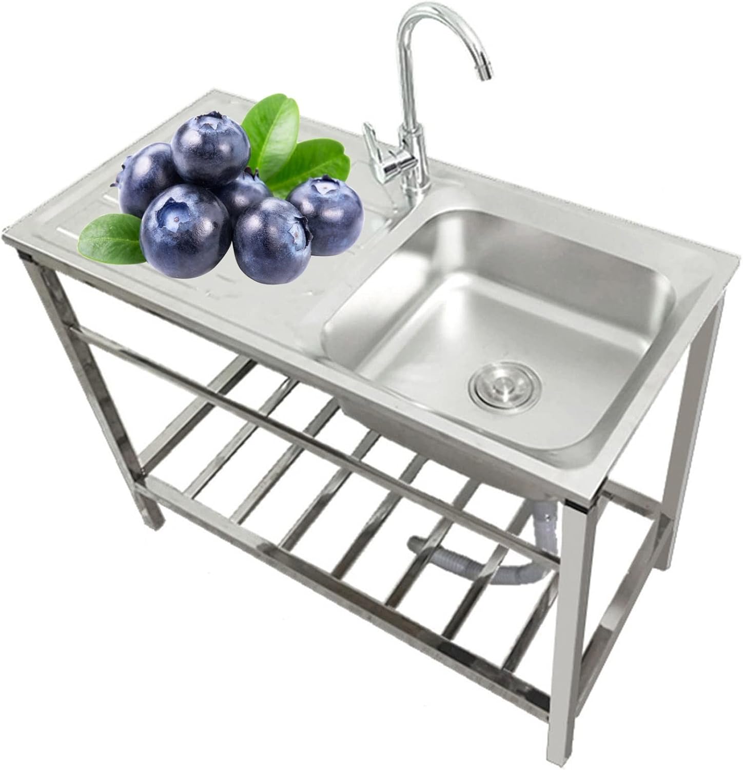 Fregadero de cocina independiente plateado de 30 pulgadas, fregadero de acero inoxidable para interiores y exteriores, lavabo de mano con banco de