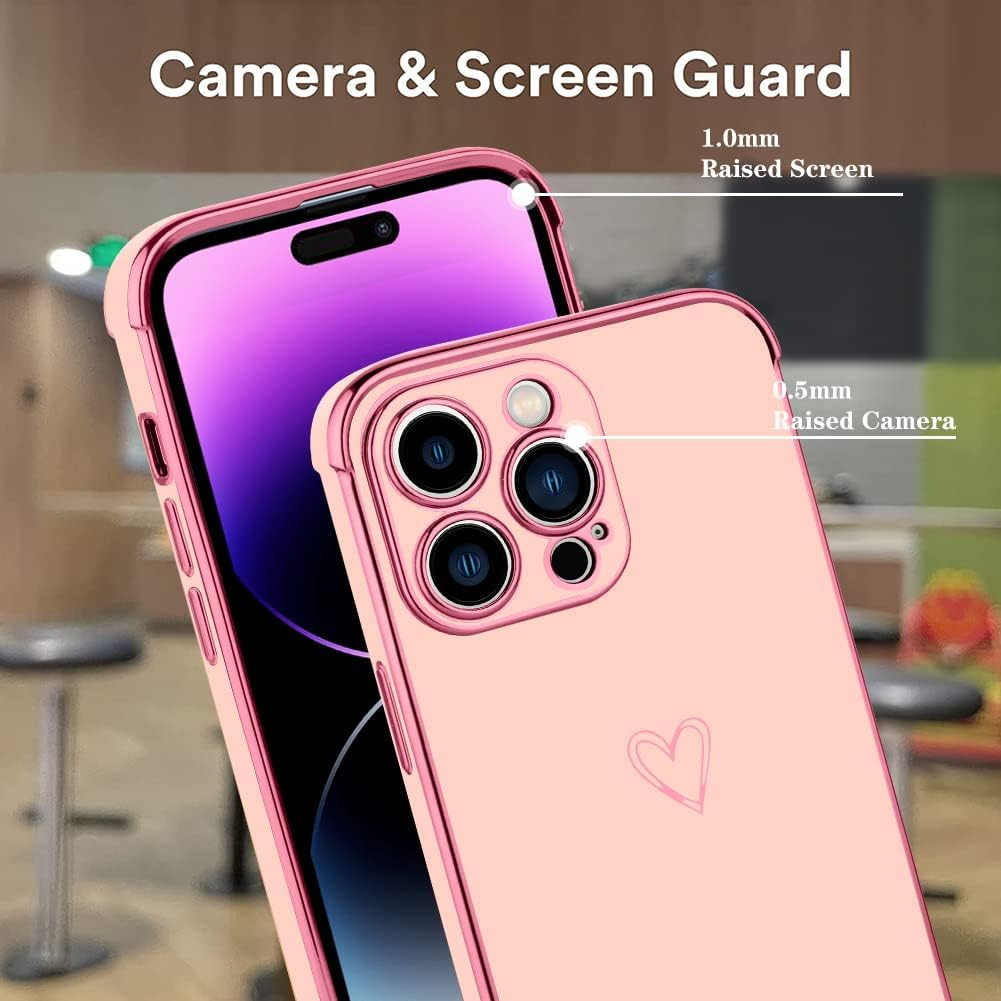 MZELQ Funda compatible con iPhone 15 Pro Max para mujer, diseño de corazón de amor, protección completa de la cámara, esquinas reforzadas de