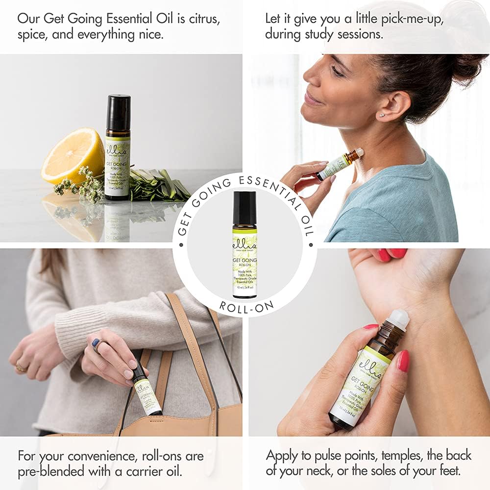 Ellia Aceite esencial Roll-On  Mezcla Get Going  0.3 fl oz, 100% puro, grado terapéutico