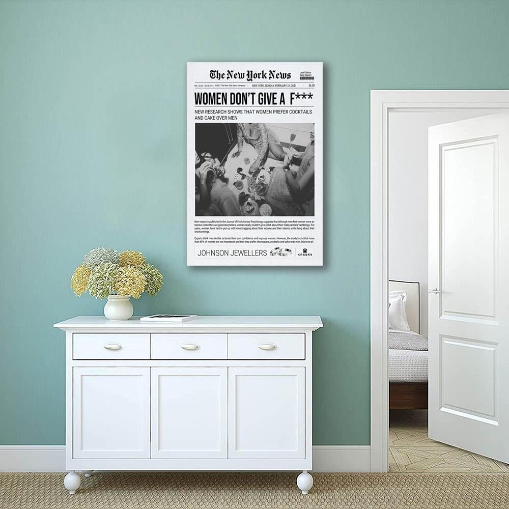 Pósteres de moda de New York News estilo periódico, impresiones en lienzo en blanco y negro, arte de pared vintage funky decoración de habitación