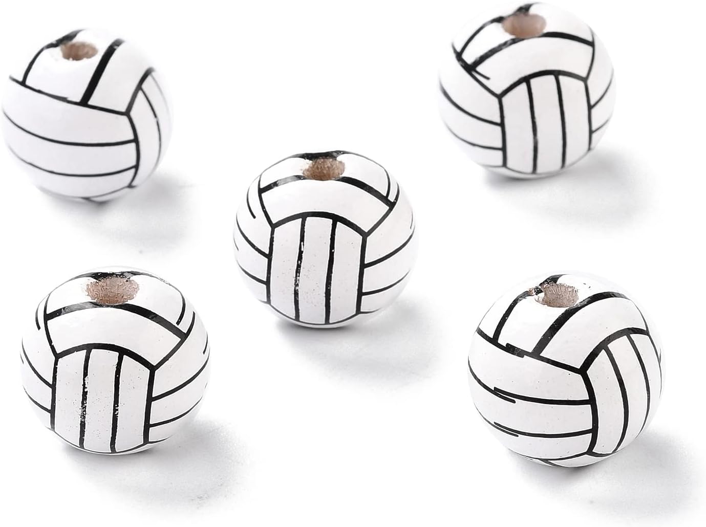 Mega Pet 100 cuentas de madera natural de imitación de voleibol, cuentas redondas de madera teñidas con tema deportivo para hacer joyas de bricolaje