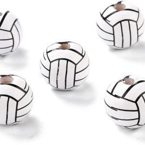Mega Pet 100 cuentas de madera natural de imitación de voleibol, cuentas redondas de madera teñidas con tema deportivo para hacer joyas de bricolaje Mega Pet 100 cuentas de madera natural de imitación de voleibol, cuentas redondas de madera teñidas con tema deportivo para hacer joyas de bricolaje