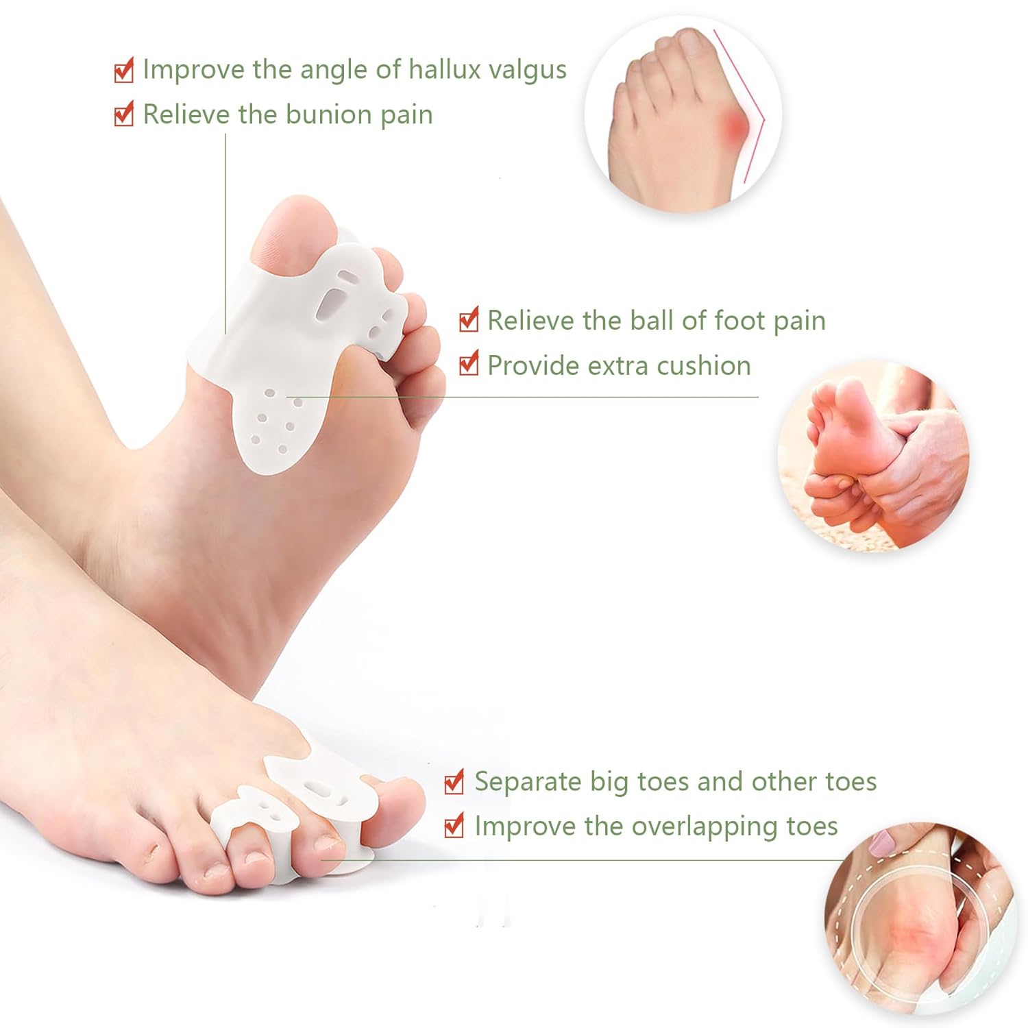 Almohadillas para juanetes para llevar con zapatos, paquete de 4 protectores de cojín de gel para juanetes, almohadillas de dedos grandes, protector