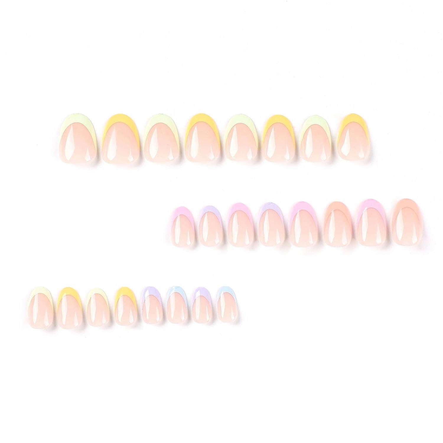 MISUD Uñas postizas cortas redondas a presión, ovaladas, brillantes, con pegamento, uñas acrílicas coloridas de punta francesa, uñas artificiales de