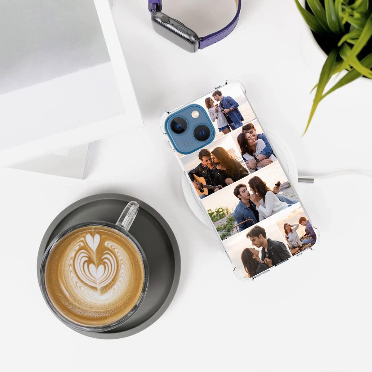 SuSuTiFy Funda personalizada para iPhone 13 Mini, funda protectora transparente de TPU suave a prueba de golpes con collage de imágenes múltiples,