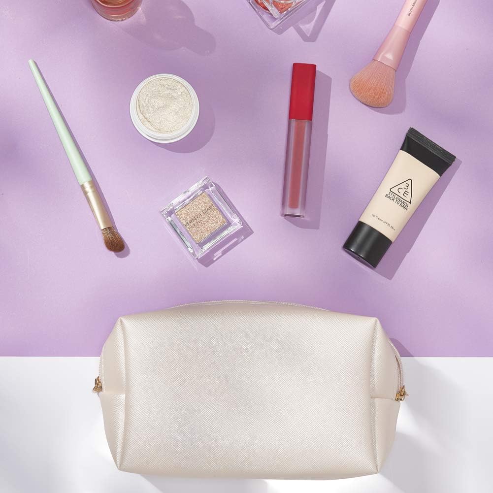 Sohynca Bolsa de cosméticos de piel sintética para mujer, bolsa de maquillaje minimalista para uso diario, bolsa de almacenamiento portátil, pequeña