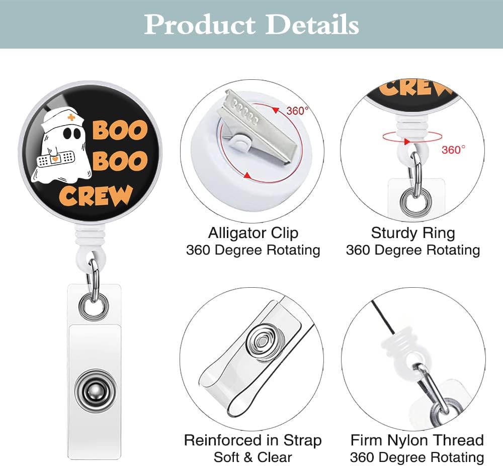 TOUNER Boo Boo Crew – Soporte retráctil para tarjetas de identificación de Halloween, carretes de tarjetas de identificación con clip, portatarjetas