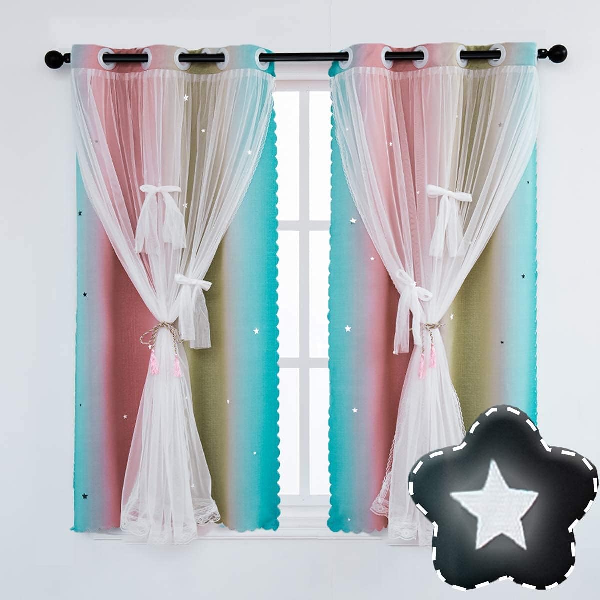 Yancorp Cortinas para dormitorio de niñas, habitación de niños, cortinas de cuarto de bebé, cortina de 63 pulgadas de largo, con ojales, decoración