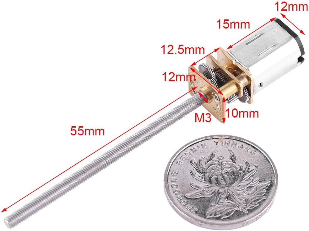 Motor de engranaje eléctrico micro DC 6V, motor de engranaje de CC de alto par 30 RPM  500 RPM, eje de salida larga (varilla roscada M3 de 2.165 in