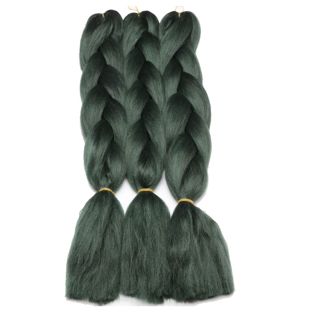 Extensiones de cabello original Jumbo trenzas, color verde oscuro puro, 3 unidades, 24 pulgadas, 3.53 ozunidad para trenzar caja trenzada (verde