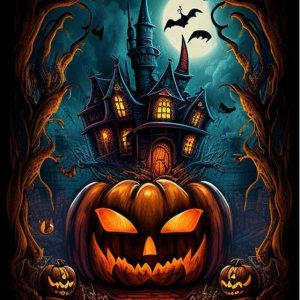 Kits de pintura de diamantes para adultos, castillo de calabaza malvada, kit de taladro redondo completo de Halloween 5D, pintura de puntos de Kits de pintura de diamantes para adultos, castillo de calabaza malvada, kit de taladro redondo completo de Halloween 5D, pintura de puntos de