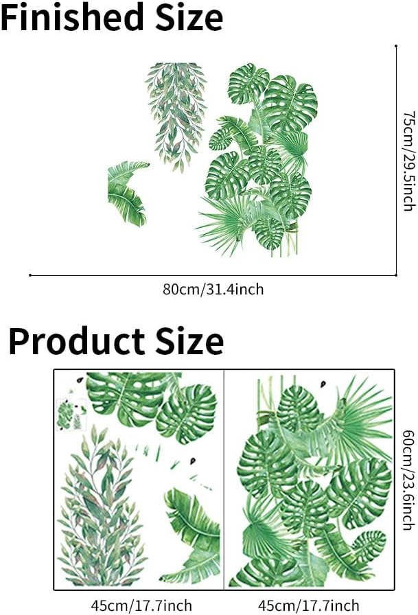 Calcomanías de pared grandes de hojas verdes, calcomanías de pared de hojas de plantas tropicales para colgar en la parte trasera de tortuga,