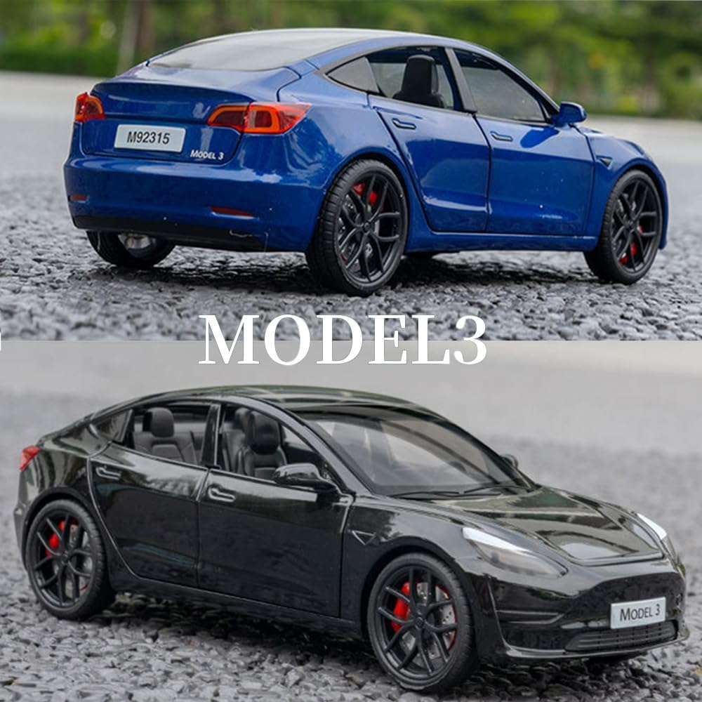 Coches de juguete a escala 124 compatibles con el modelo 3, autos de metal fundido a presión con luzsonido, juguetes de auto para niños y niñas de 3